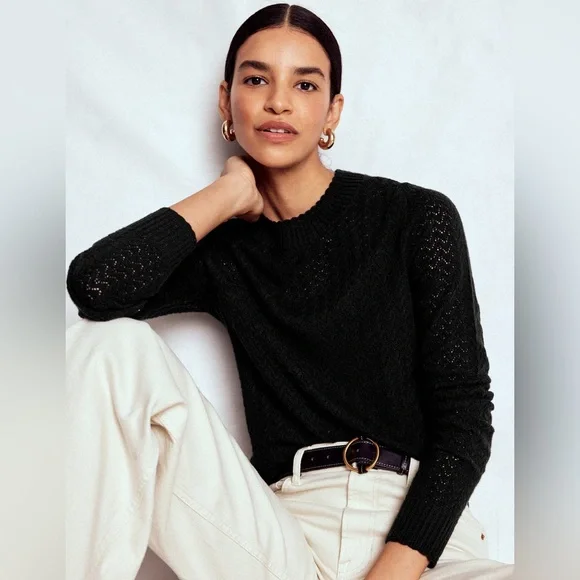 Boden Diane Pointelle Sweater in Black Size S - Picture 1 of 5